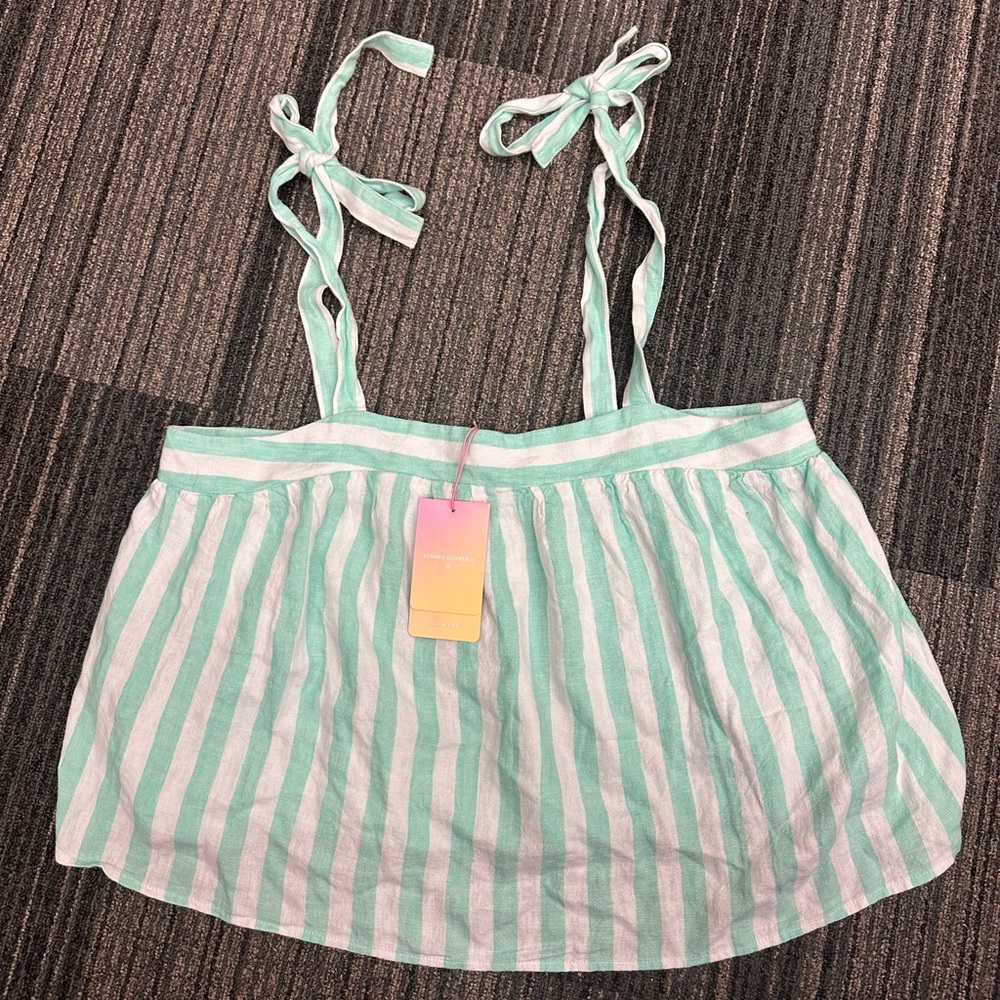 NWT Stoney Clover Lane x Target Green White Striped Crop Top Tank Size Large